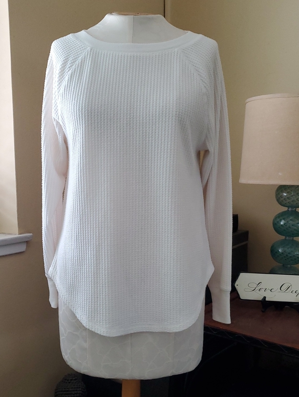 LOFT White Waffle Knit Long Sleeve Top